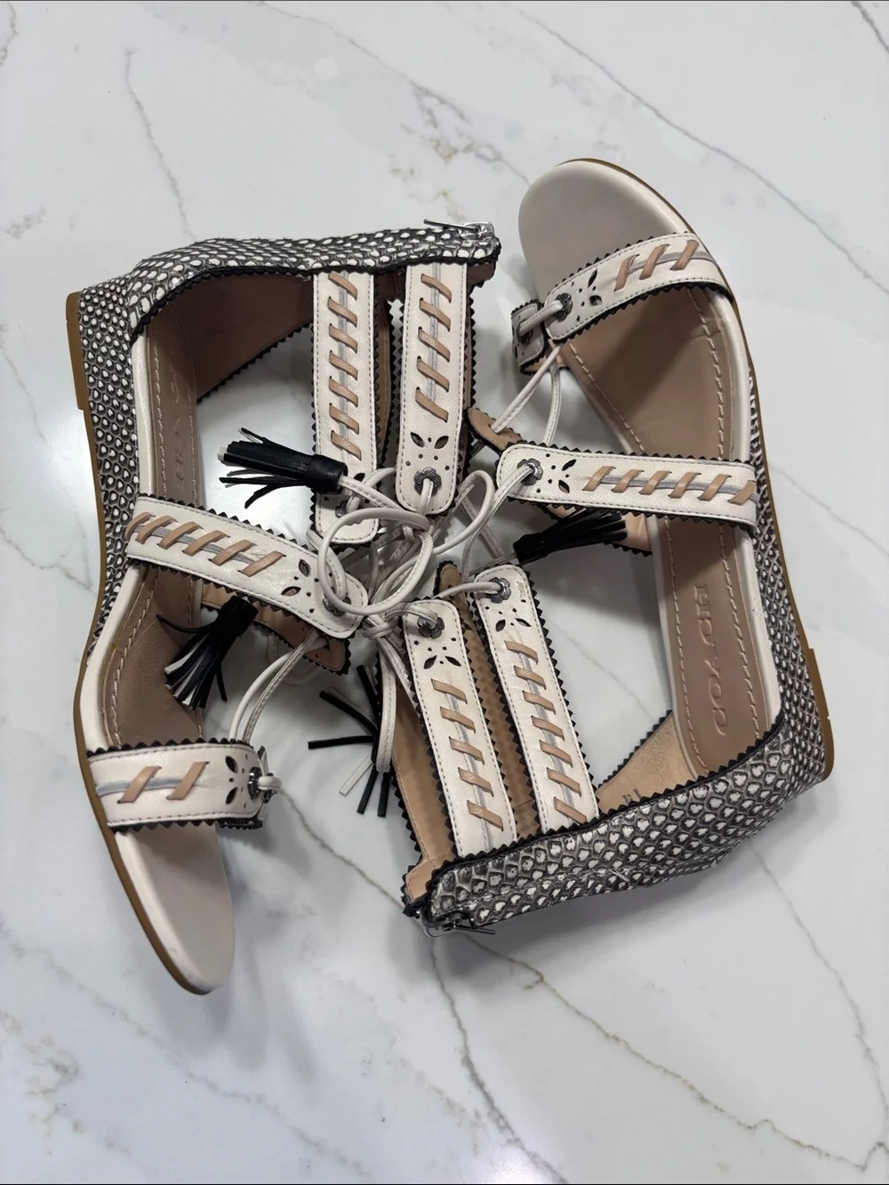 Coach Two-Tone Lace-Up Gladiator Sandal in Pale Pink and Black